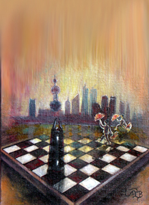 Schach in Shanghai -sunrise in Pudong